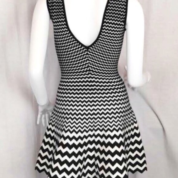 GIG BLACK AND WHITE ZIG ZAG KNIT FIT & FLARE DRESS Size Small - Picture 7 of 11
